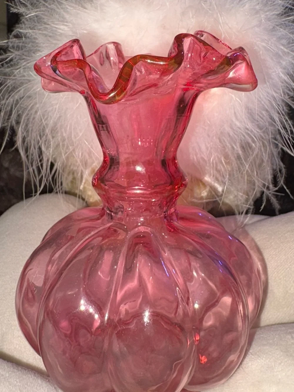 Fenton Pink Ruffled Bud Vase